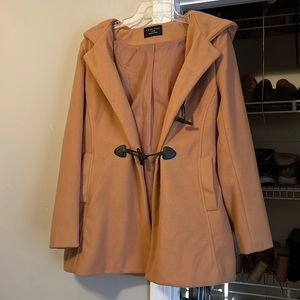 Tan hooded peacoat